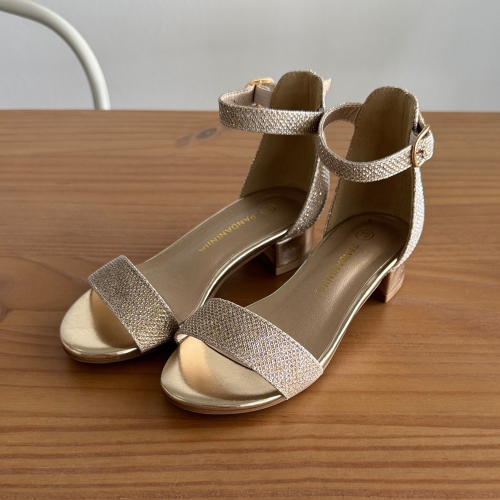 Girls small heel Gold Ankle Strap Dress Sandals